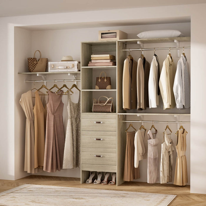 96'' Closet Organizer System with 3 Drawers and Shelf Towers