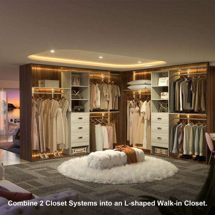 96'' Closet Organizer System with 3 Drawers and Shelf Towers