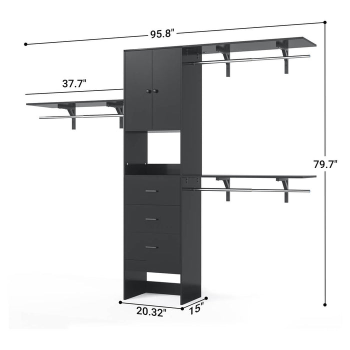 20"-96" W Wooden Closet System with Doors and Drawers