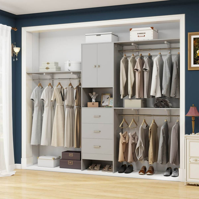 20"-96" W Wooden Closet System with Doors and Drawers