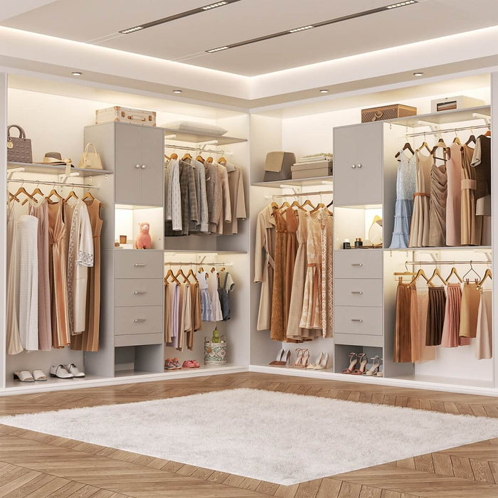 20"-96" W Wooden Closet System with Doors and Drawers