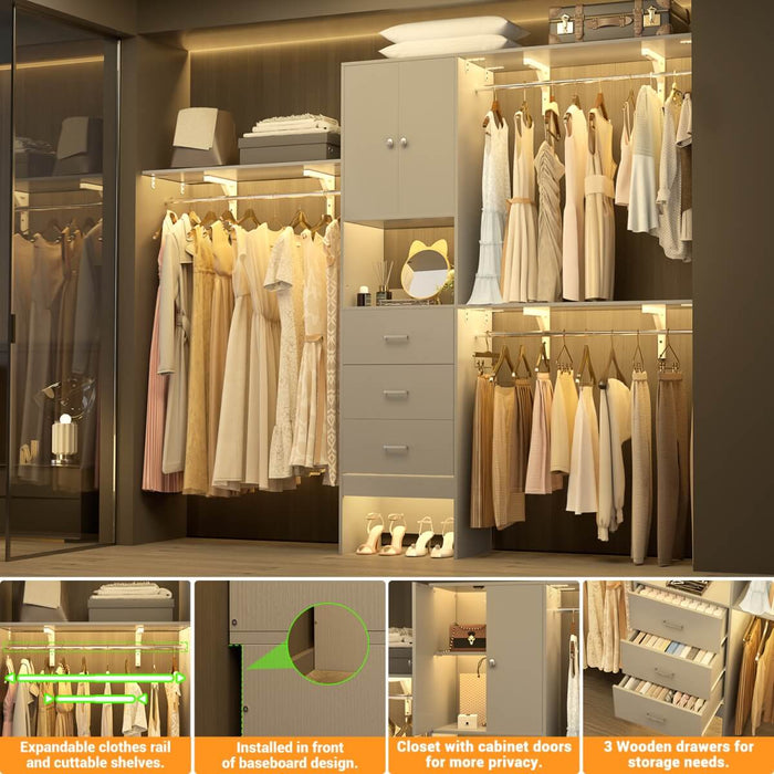 20"-96" W Wooden Closet System with Doors and Drawers