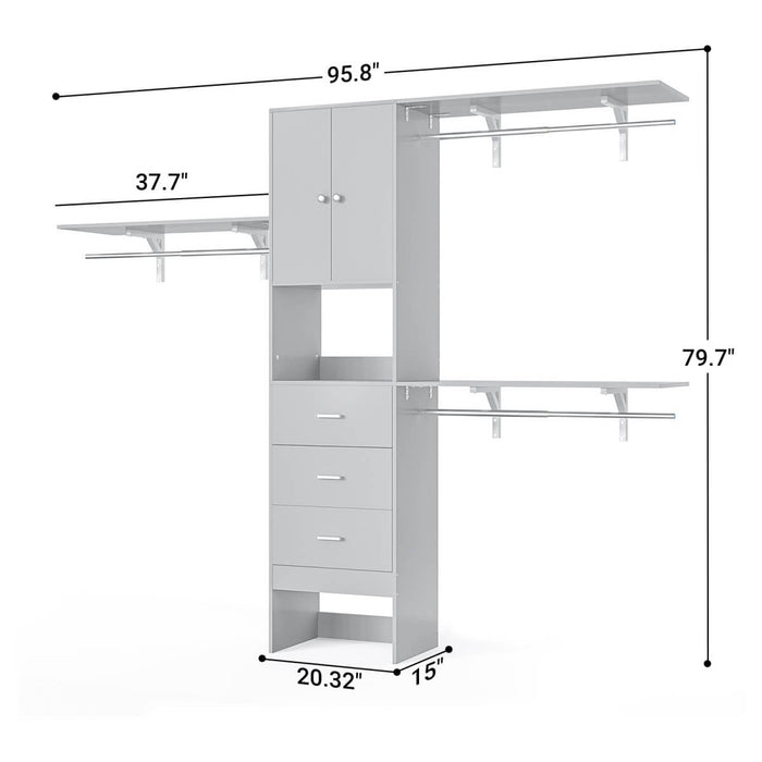 20"-96" W Wooden Closet System with Doors and Drawers