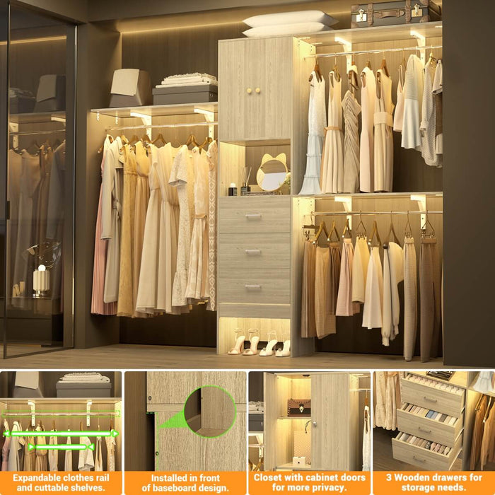 20"-96" W Wooden Closet System with Doors and Drawers