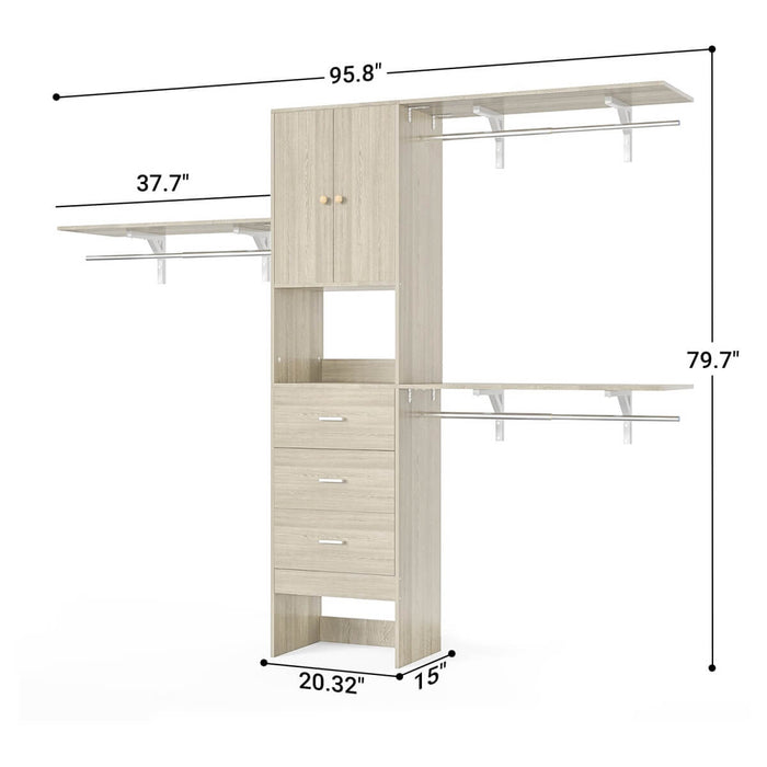 20"-96" W Wooden Closet System with Doors and Drawers