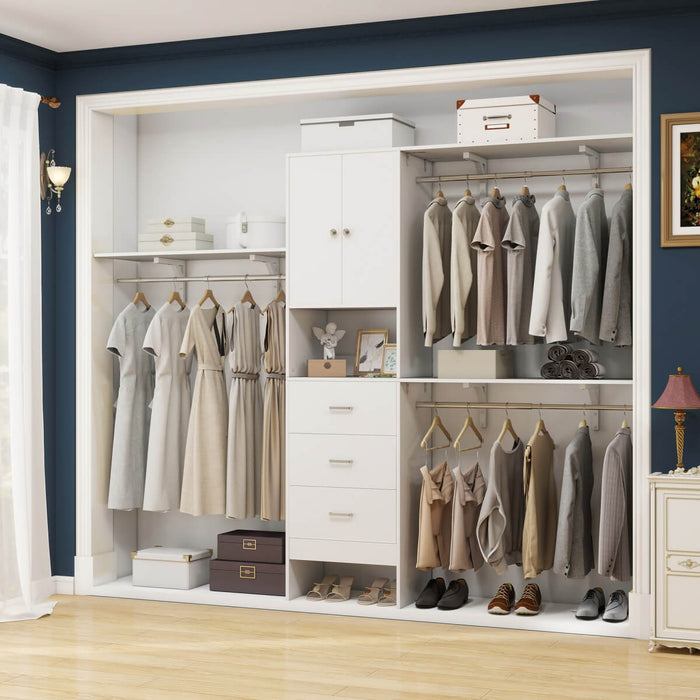 20"-96" W Wooden Closet System with Doors and Drawers
