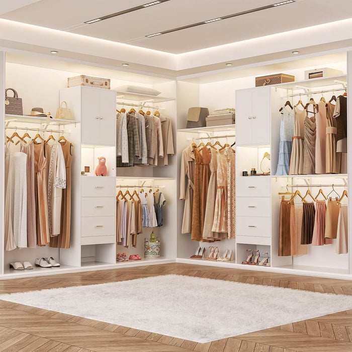 20"-96" W Wooden Closet System with Doors and Drawers