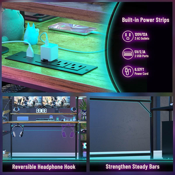 L Shaped Gaming Desk with Hutch, Corner Desk with Charge Station, LED Light