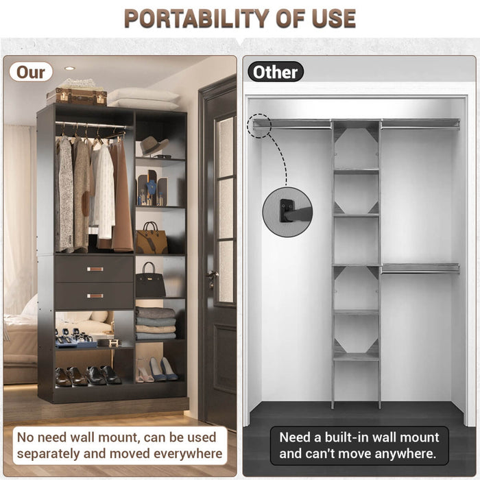 40'' W Freestanding Closet System Walk-in Closet Organizer with Drawers and Hanging Rod