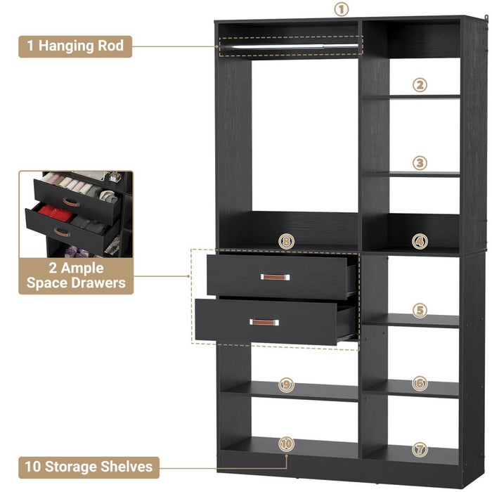 40'' W Freestanding Closet System Walk-in Closet Organizer with Drawers and Hanging Rod