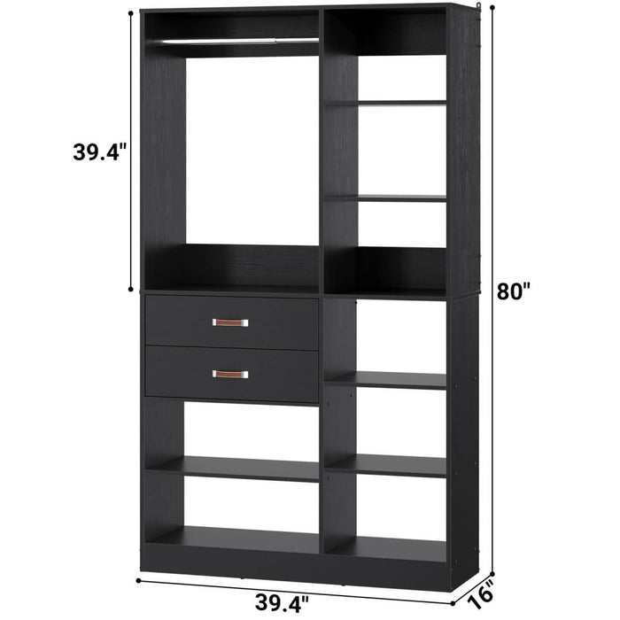 40'' W Freestanding Closet System Walk-in Closet Organizer with Drawers and Hanging Rod