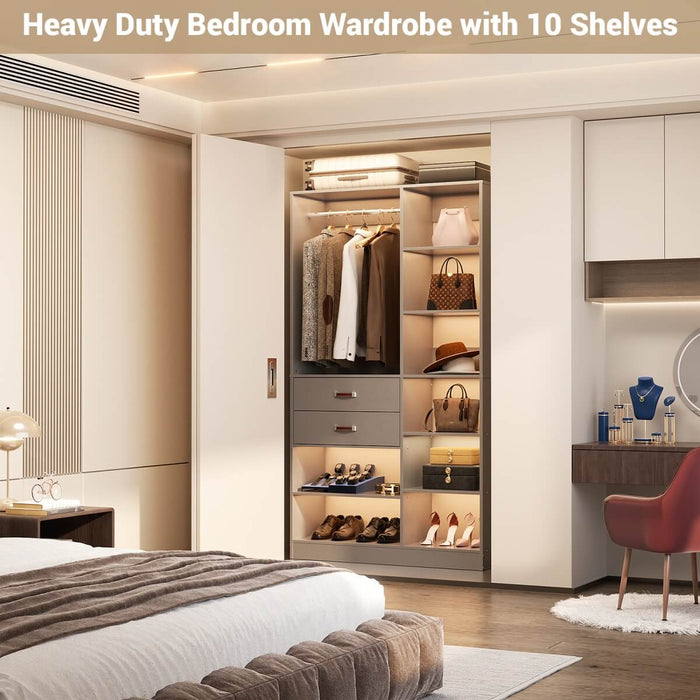 40'' W Freestanding Closet System Walk-in Closet Organizer with Drawers and Hanging Rod