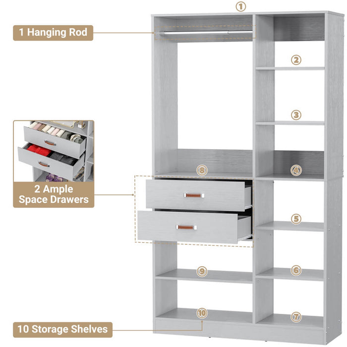 40'' W Freestanding Closet System Walk-in Closet Organizer with Drawers and Hanging Rod