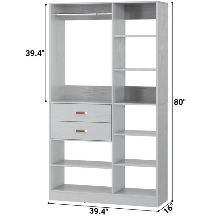 40'' W Freestanding Closet System Walk-in Closet Organizer with Drawers and Hanging Rod