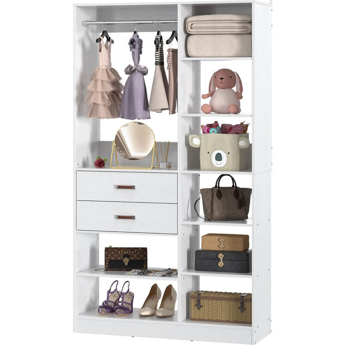 40'' W Freestanding Closet System Walk-in Closet Organizer with Drawers and Hanging Rod