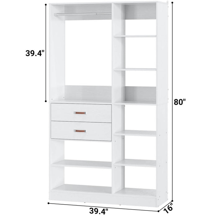 40'' W Freestanding Closet System Walk-in Closet Organizer with Drawers and Hanging Rod