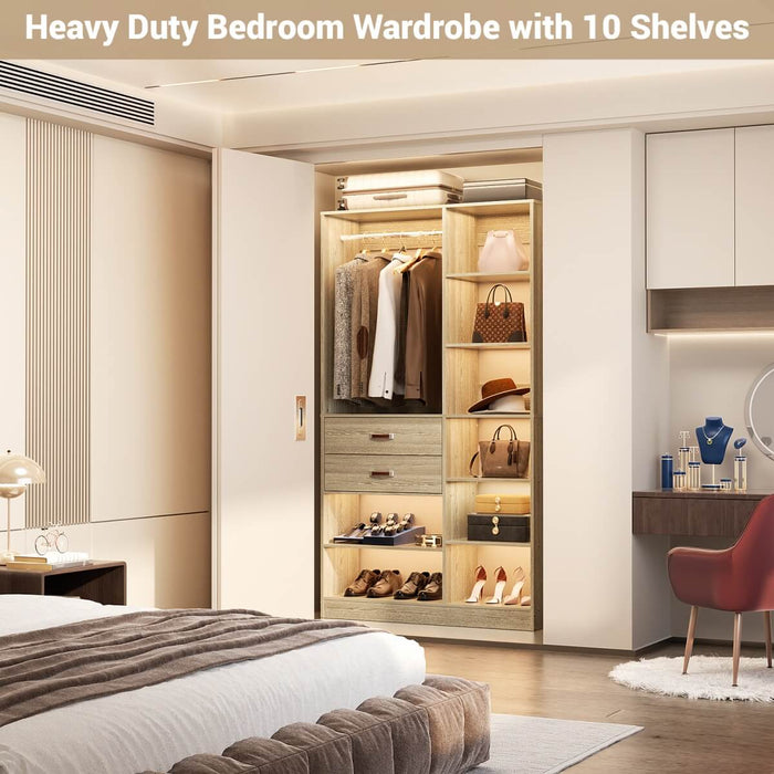 40'' W Freestanding Closet System Walk-in Closet Organizer with Drawers and Hanging Rod