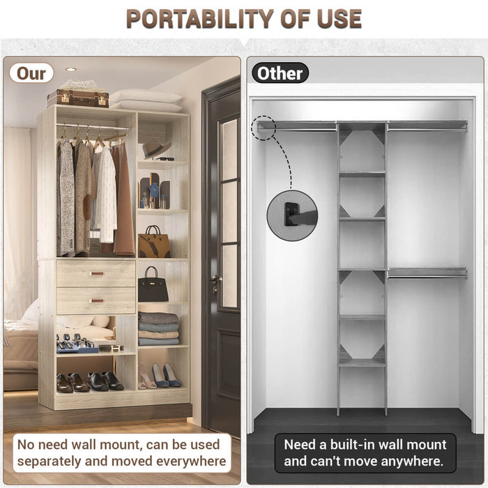 40'' W Freestanding Closet System Walk-in Closet Organizer with Drawers and Hanging Rod