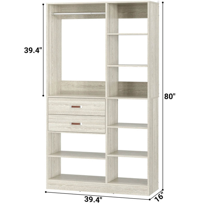 40'' W Freestanding Closet System Walk-in Closet Organizer with Drawers and Hanging Rod