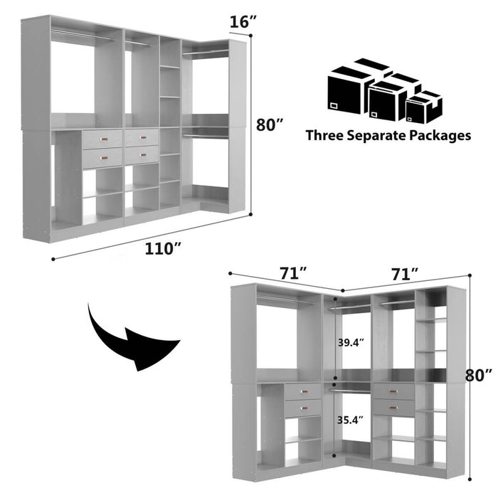 71'' Freestanding Corner Closet System Organizer for Walk-in Closet, Set of 3