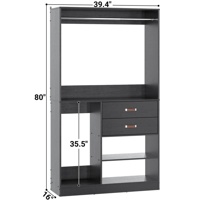 40'' Freestanding Closet Organizer System with Hanging Rods, Drawers, Storage Shelves