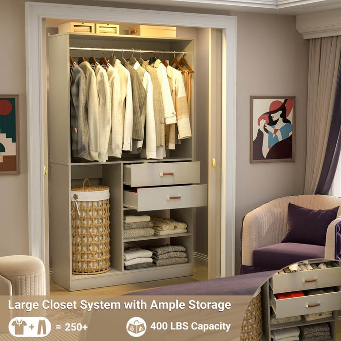 40'' Freestanding Closet Organizer System with Hanging Rods, Drawers, Storage Shelves