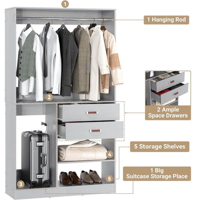 40'' Freestanding Closet Organizer System with Hanging Rods, Drawers, Storage Shelves
