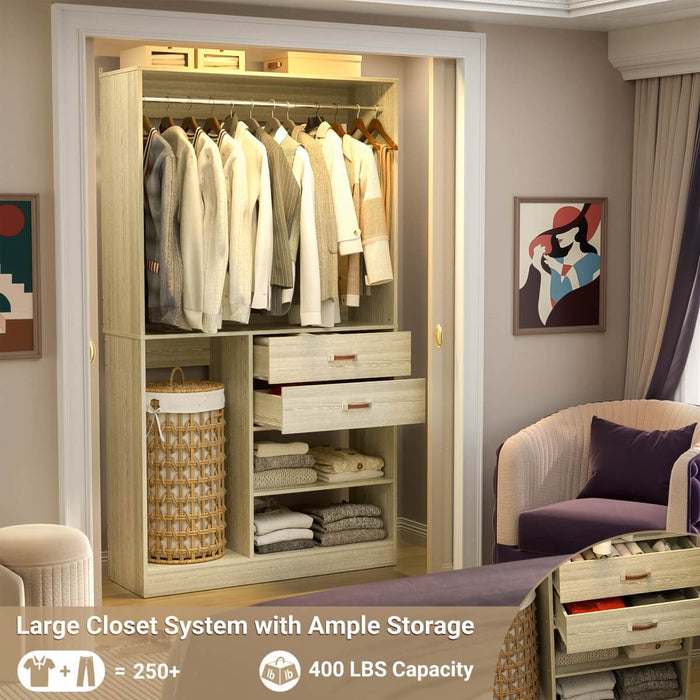 40'' Freestanding Closet Organizer System with Hanging Rods, Drawers, Storage Shelves