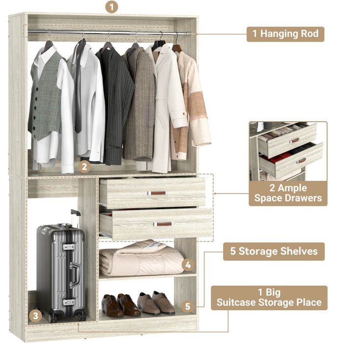40'' Freestanding Closet Organizer System with Hanging Rods, Drawers, Storage Shelves
