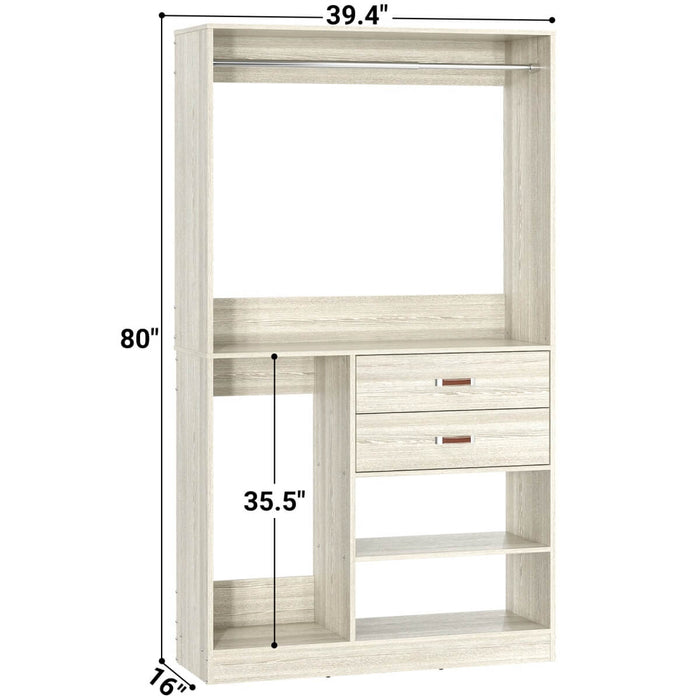 40'' Freestanding Closet Organizer System with Hanging Rods, Drawers, Storage Shelves