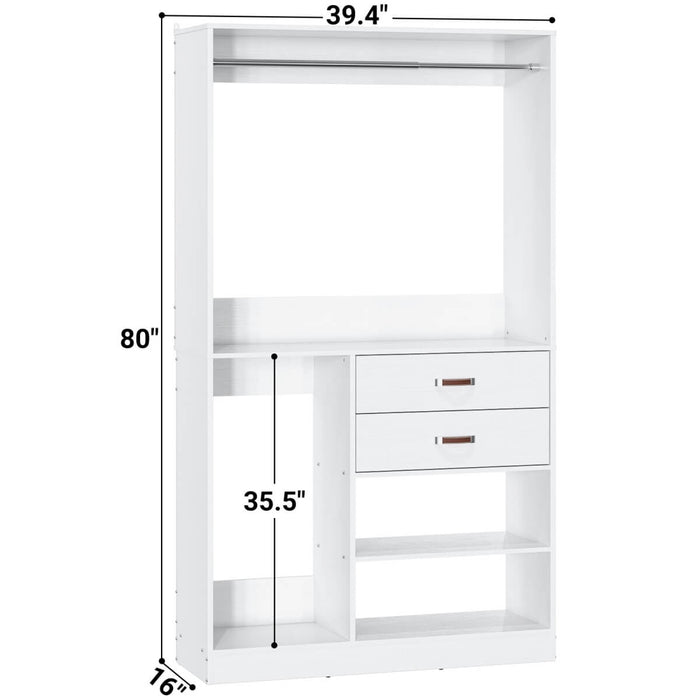 40'' Freestanding Closet Organizer System with Hanging Rods, Drawers, Storage Shelves