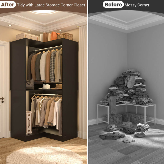 31.5'' Freestanding Corner Closet Organizer with Hanging Rods, Space-saving Closet System for Walk-in Closet