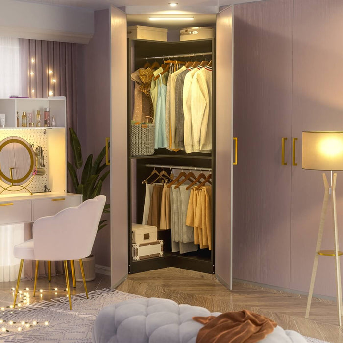 31.5'' Freestanding Corner Closet Organizer with Hanging Rods, Space-saving Closet System for Walk-in Closet