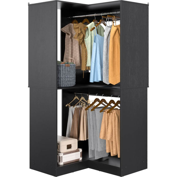 31.5'' Freestanding Corner Closet Organizer with Hanging Rods, Space-saving Closet System for Walk-in Closet