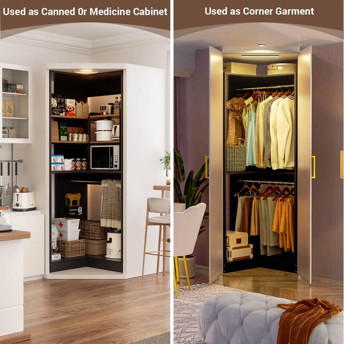 31.5'' Freestanding Corner Closet Organizer with Hanging Rods, Space-saving Closet System for Walk-in Closet