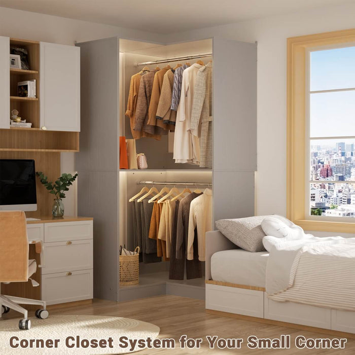31.5'' Freestanding Corner Closet Organizer with Hanging Rods, Space-saving Closet System for Walk-in Closet