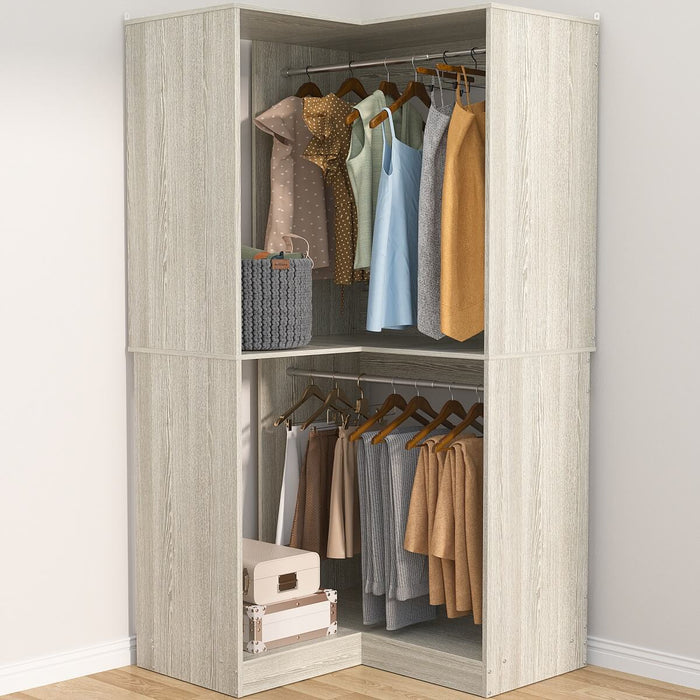 31.5'' Freestanding Corner Closet Organizer with Hanging Rods, Space-saving Closet System for Walk-in Closet