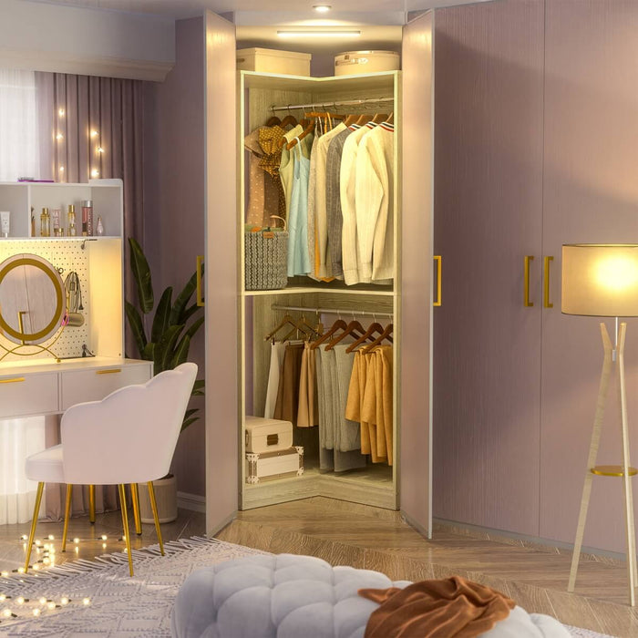 31.5'' Freestanding Corner Closet Organizer with Hanging Rods, Space-saving Closet System for Walk-in Closet
