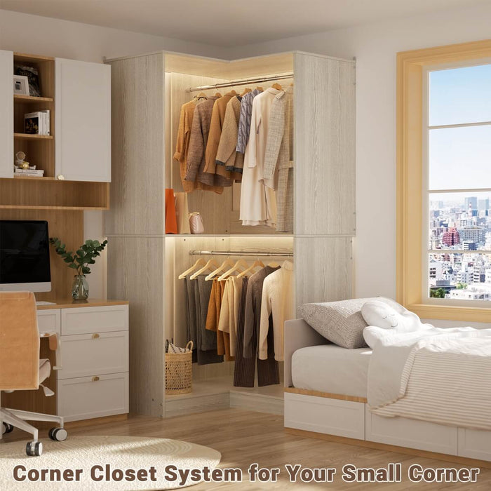 31.5'' Freestanding Corner Closet Organizer with Hanging Rods, Space-saving Closet System for Walk-in Closet