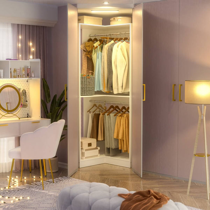 31.5'' Freestanding Corner Closet Organizer with Hanging Rods, Space-saving Closet System for Walk-in Closet