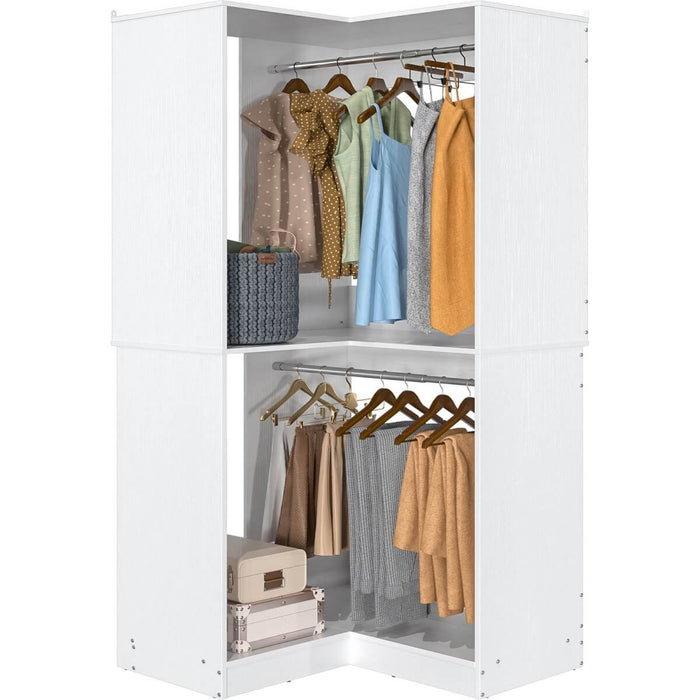 31.5'' Freestanding Corner Closet Organizer with Hanging Rods, Space-saving Closet System for Walk-in Closet