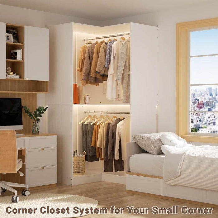 31.5'' Freestanding Corner Closet Organizer with Hanging Rods, Space-saving Closet System for Walk-in Closet