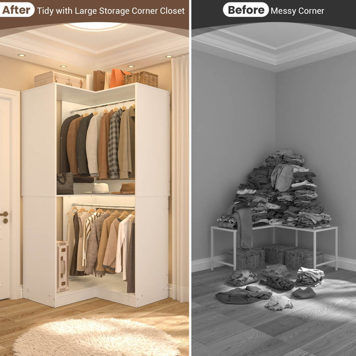 31.5'' Freestanding Corner Closet Organizer with Hanging Rods, Space-saving Closet System for Walk-in Closet