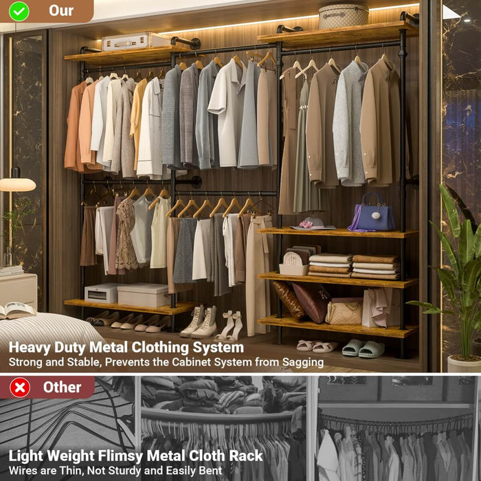 Expandable Industrial Pipe Clothing Rack, with 6 Storage Shelves