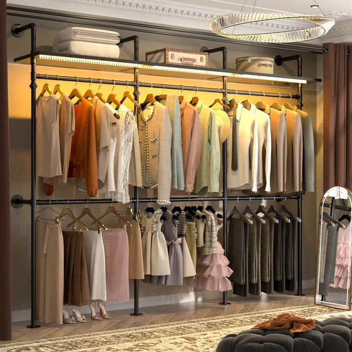 Industrial Pipe Clothing Rack, Reversible L Shaped Clothing Rack for Bedroom, 114.8''W x 82.2''H