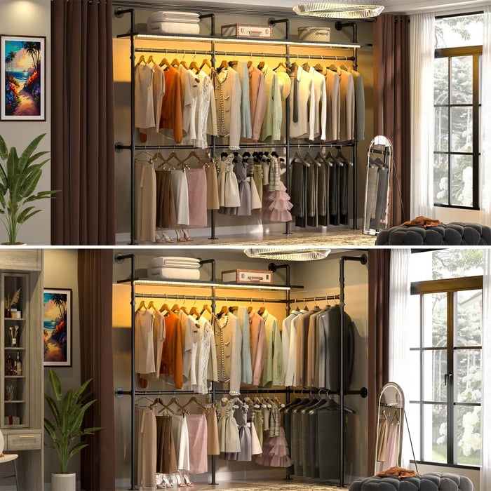 Industrial Pipe Clothing Rack, Reversible L Shaped Clothing Rack for Bedroom, 114.8''W x 82.2''H