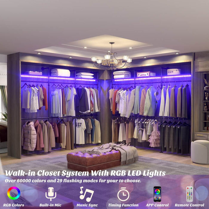 Industrial Pipe Clothing Rack, Reversible L Shaped Clothing Rack for Bedroom, 114.8''W x 82.2''H