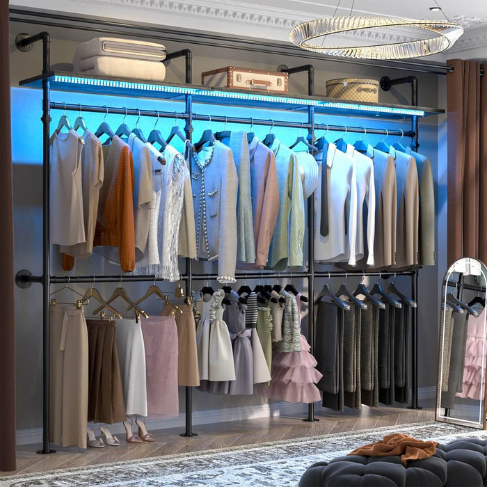 Industrial Pipe Clothing Rack, Reversible L Shaped Clothing Rack for Bedroom, 114.8''W x 82.2''H