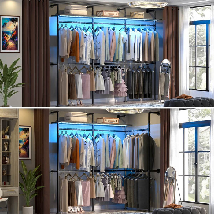 Industrial Pipe Clothing Rack, Reversible L Shaped Clothing Rack for Bedroom, 114.8''W x 82.2''H