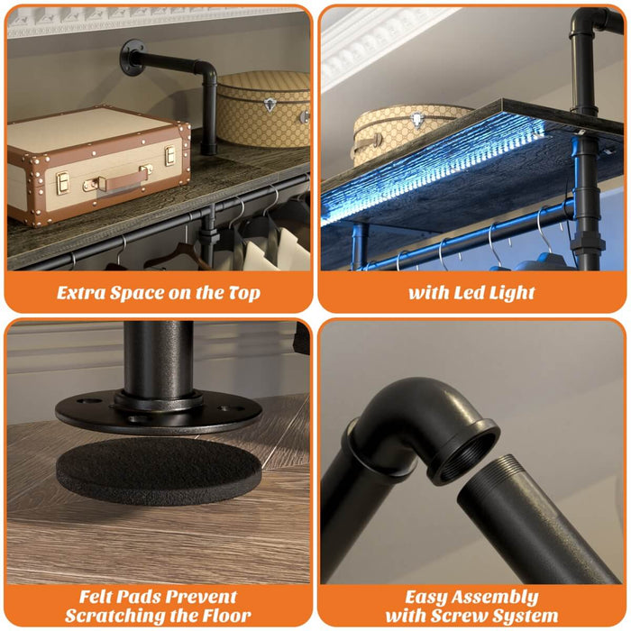 Industrial Pipe Clothing Rack, Reversible L Shaped Clothing Rack for Bedroom, 114.8''W x 82.2''H